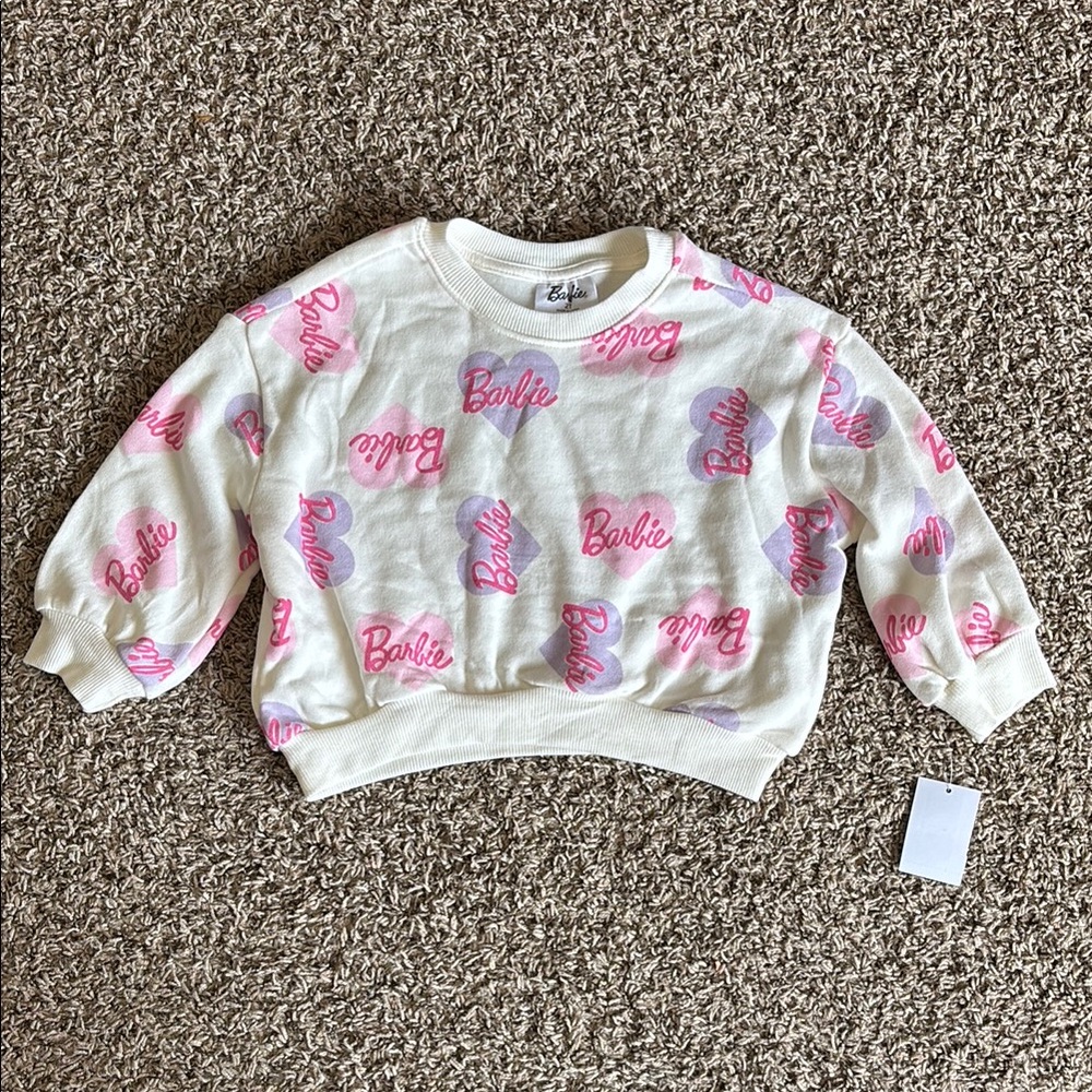Barbie Logo Pink and Purple Heart Print White Sweatshirt Toddler Girl Size 2T